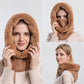 Hooded face mask scarf with knit nose and fur-trim hood, dark tan