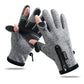 Grey fingerless riding gloves with touchscreen fingertips and zipped wrist pocket