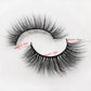 Pair of 3D false mink eyelashes with curved band, close-up view with size marks