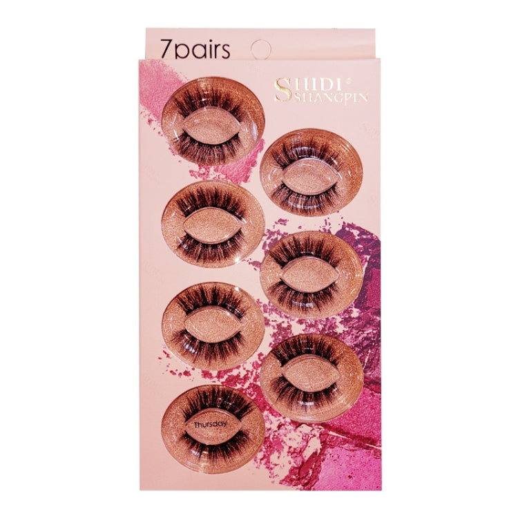 Brown 3D mink false eyelash set, 7 pairs on display card with Thursday label