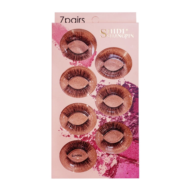 Brown 3D mink false eyelash set, 7 pairs on display card with Sunday label
