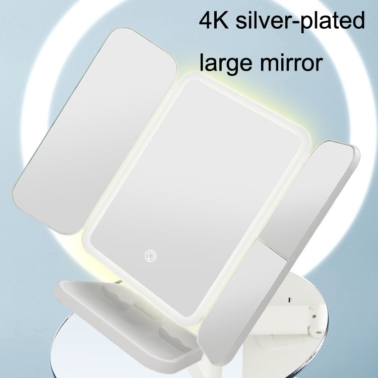Three-sided folding LED makeup mirror lamp with smart touch button and dimming indicator