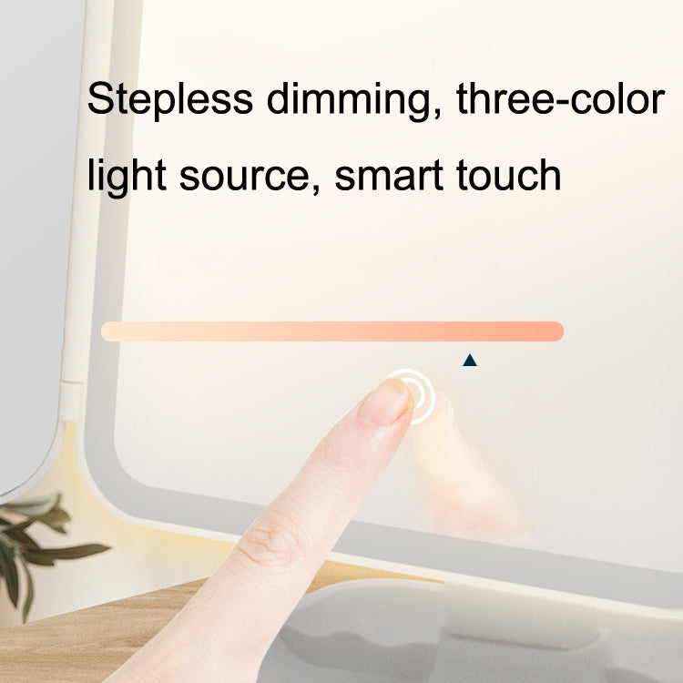 Three-sided folding LED makeup mirror lamp with touch control and dimming slider