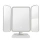 Three-sided folding LED makeup mirror lamp, front view with three reflective panels