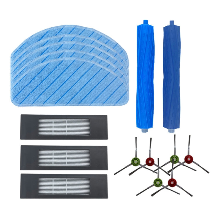 Robot vacuum cleaning accessory set with blue mop pads, rollers, filters, and side brushes