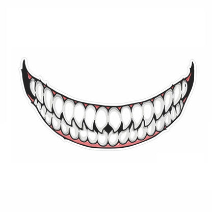 Motorcycle helmet teeth sticker, white teeth with red outline in a smile arc