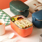 Heating lunch box with open lid showing divided food container and two side latches