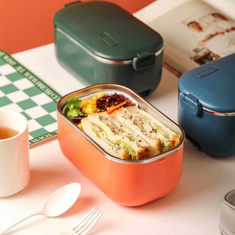 Heating lunch box with open lid showing divided food container and two side latches