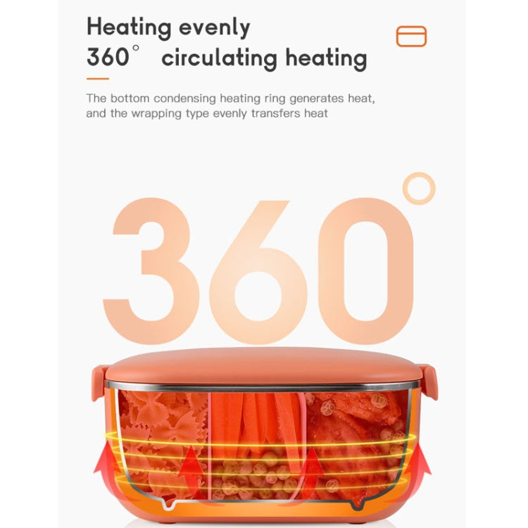 Heating lunch box cutaway with 360° circulating heating design and orange base