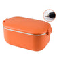 Orange heated lunch box with stainless steel rim and car plug connection