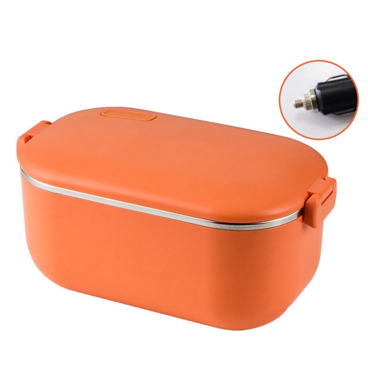 Orange heated lunch box with stainless steel rim and car plug connection