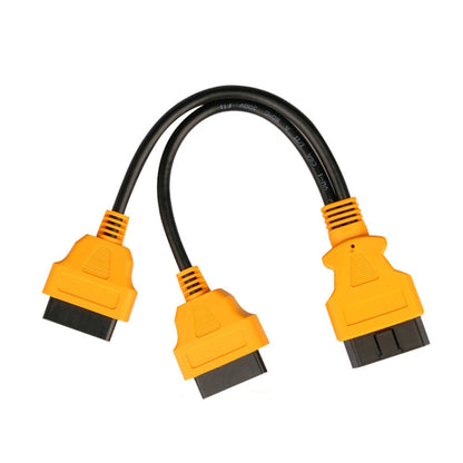 OBD16 diagnostic splitter cable with three orange 16-pin connectors on black leads