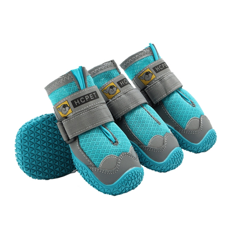 HCPET breathable dog shoes set, blue mesh uppers with hook-and-loop straps and tread