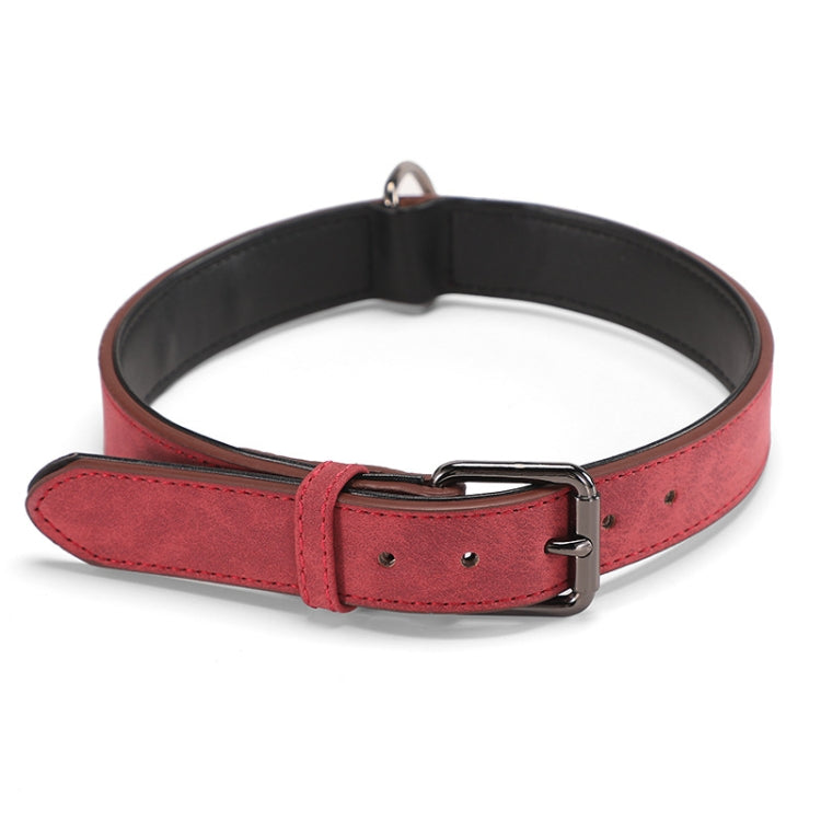 Double-layer leather dog collar in red with black lining and metal buckle