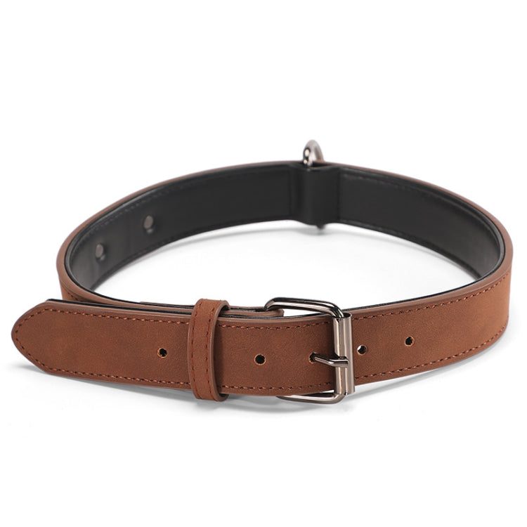 Double-layer leather dog collar in brown with black lining and metal buckle