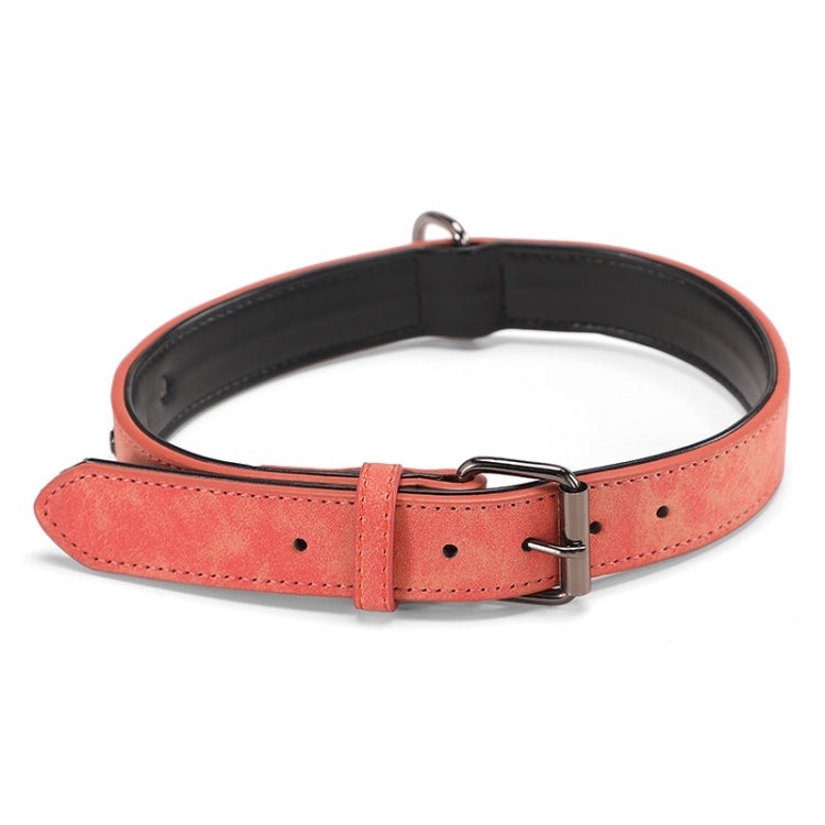 Coral double-layer leather dog collar with metal buckle and D-ring