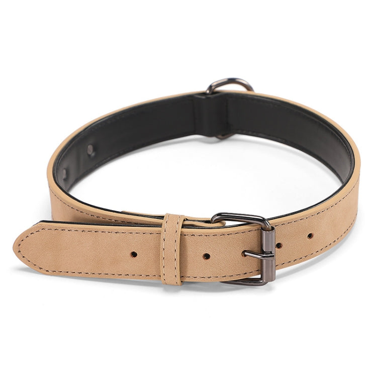 Tan double-layer leather dog collar with metal buckle and D-ring