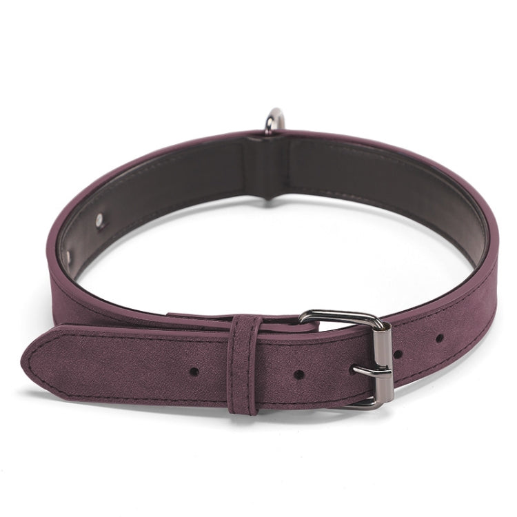 Burgundy double-layer leather dog collar with metal buckle and D-ring