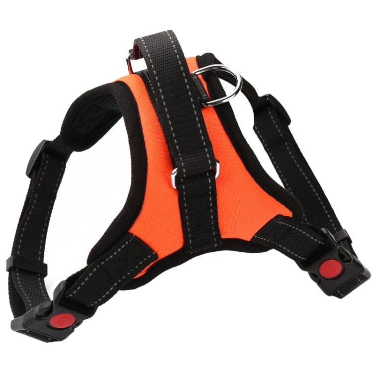 Adjustable dog chest strap harness, orange with black straps, D-ring and fastening buckles