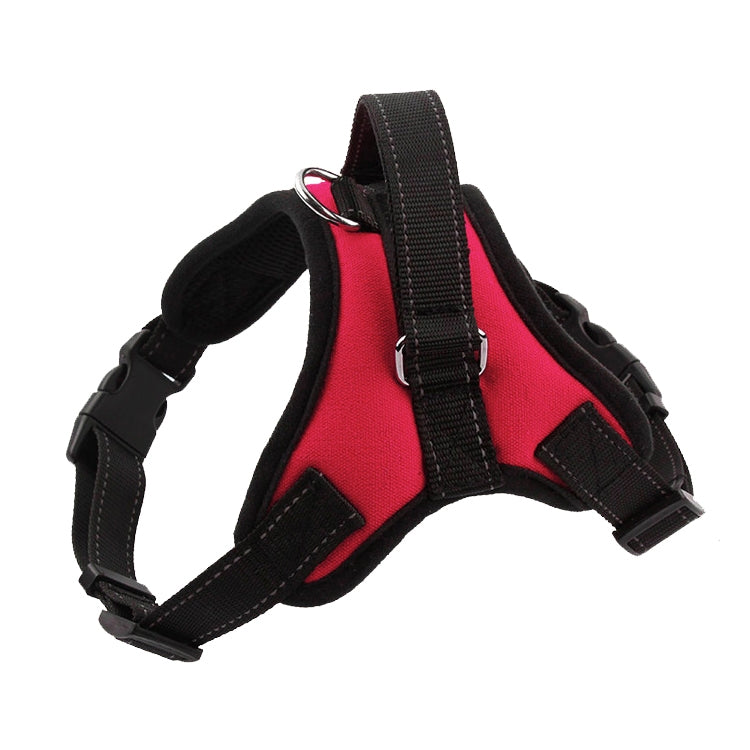 Adjustable dog chest strap harness, rose red with black straps, D-ring and side buckles