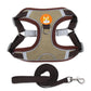 Brown dog chest traction harness with gray straps and matching leash rope