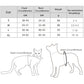 Dog chest strap size chart with chest and neck measurements in cm diagram