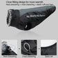 Reflective dog winter coat close-up, black padded design with elastic tail opening and lettering