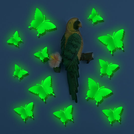 Green luminous 3D butterflies wall sticker set, glowing butterflies and bird.