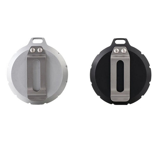 Round first aid pill storage box lid, gray and black sides with vertical dispenser slot