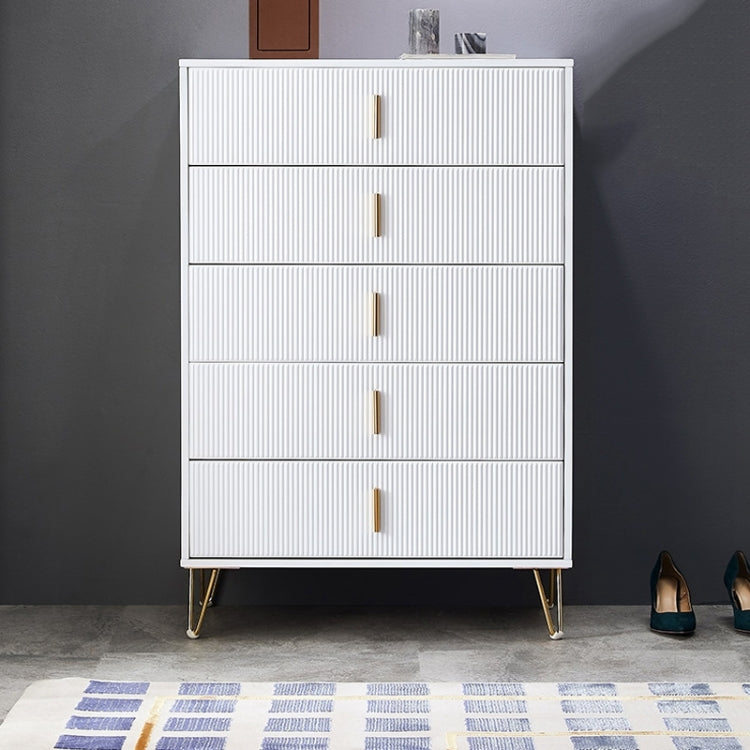 TV cabinet support legs in brushed copper under a white dresser-style cabinet