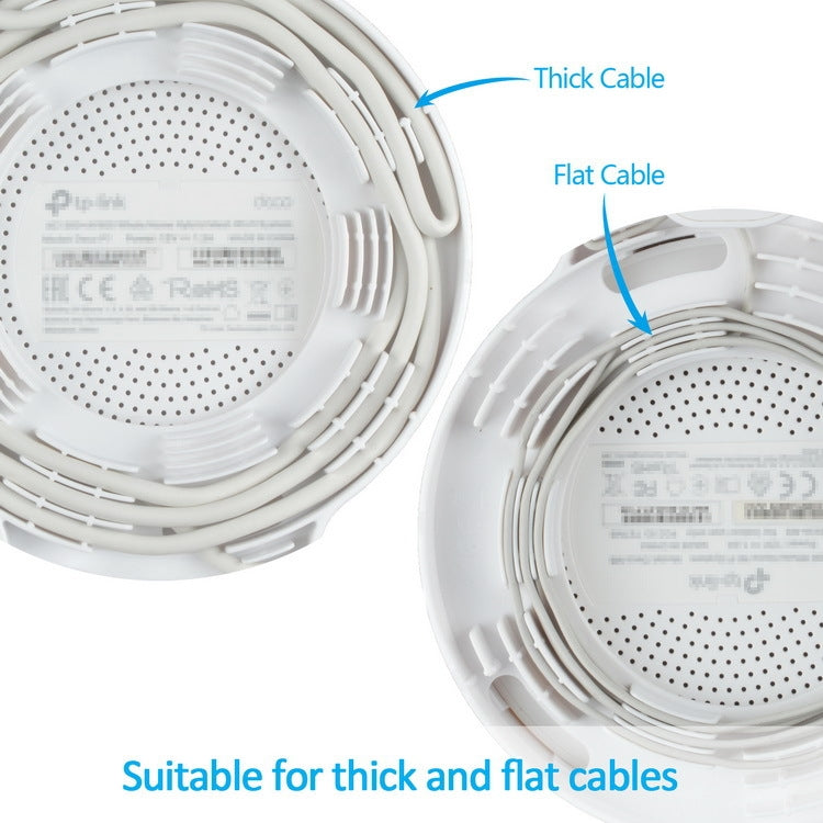 White router wall mount bracket with cable loops for thick and flat cables