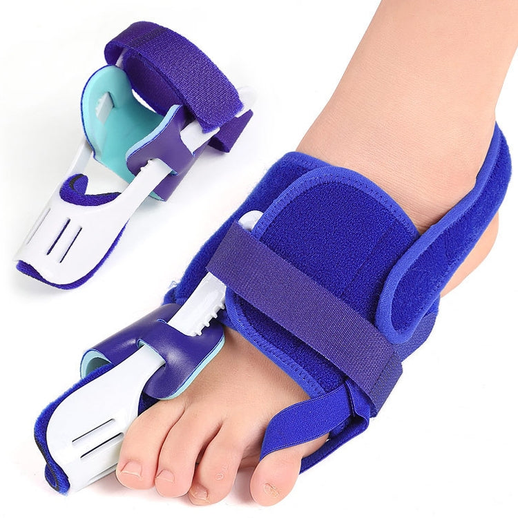 Blue big toe valgus toe splitter with adjustable hook-and-loop straps, foot brace