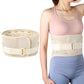Beige postpartum waist trainer belt with hook-and-loop front closure, worn over leggings