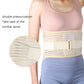 Beige waist trainer belt with layered rib panels and adjustable front strap, close-up
