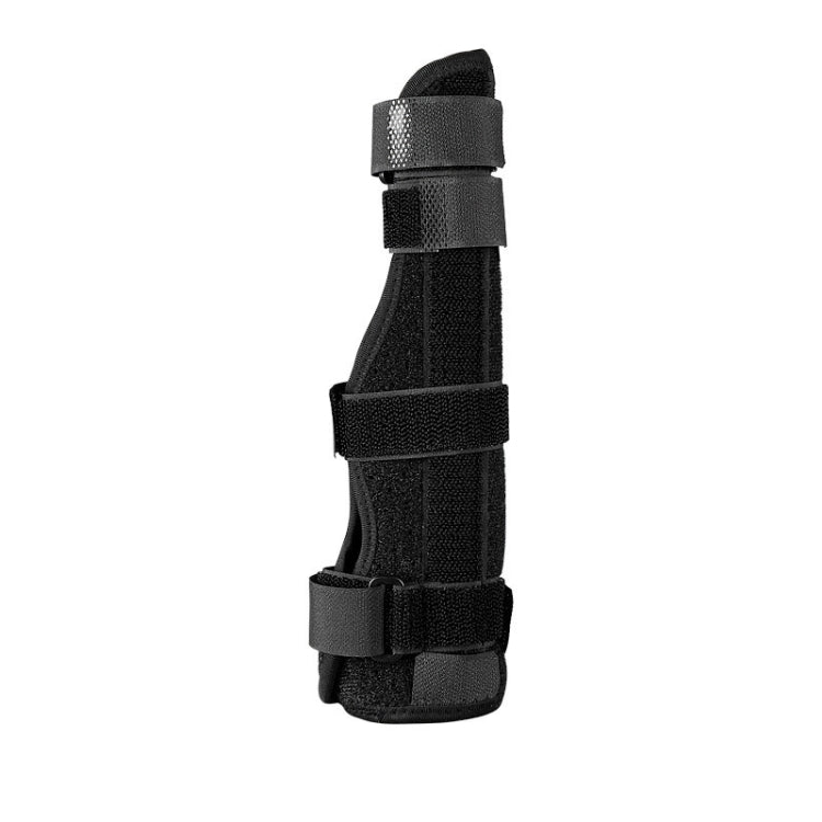 Black finger splint brace with three strap bands for finger and wrist support