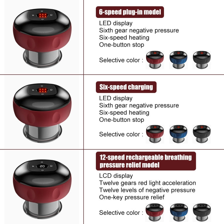 Electric cupping massage device color options shown in blue, black, and red