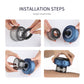 Electric cupping massage device with blue base during installation steps with parts shown