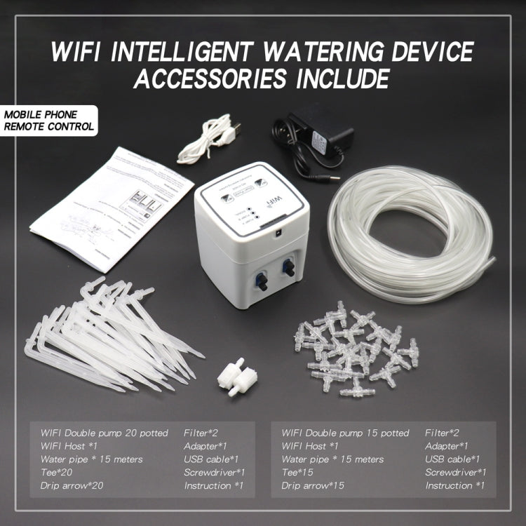 WiFi drip irrigation controller kit with adapter, tubing, filters, and installation stakes