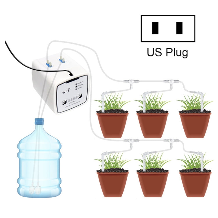 WiFi drip irrigation controller with US plug, water bottle feed and 6 potted seedlings