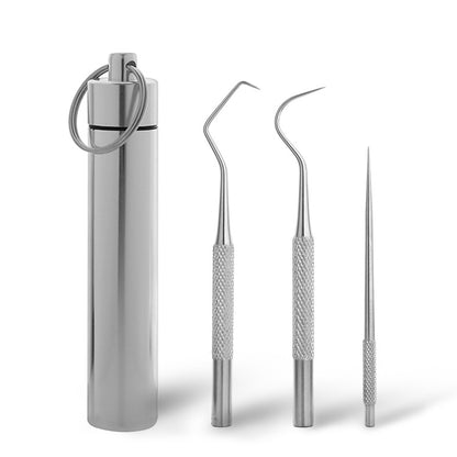 Portable metal needle hook set with storage tube and three hook tools