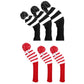 Black and red striped knitted golf club covers with pom-pom tops, combined set