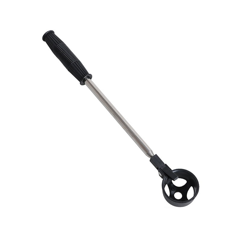 Black foldable golf ball picker with stainless steel telescopic rod and scoop head