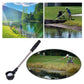 Black foldable golf ball picker with stainless steel telescopic rod and round scoop head
