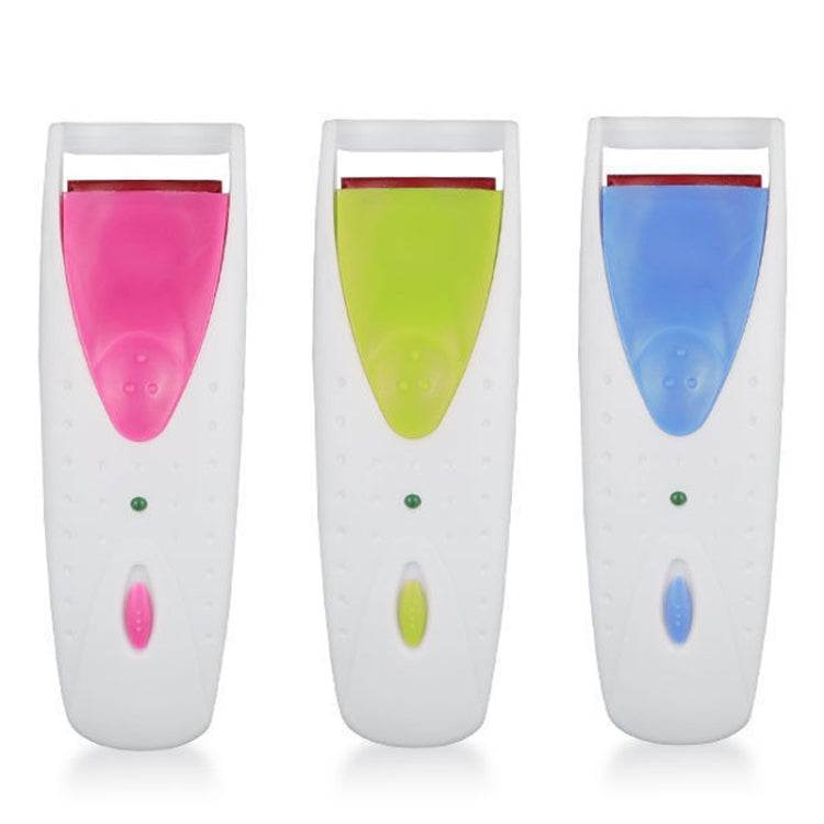 Electric heated eyelash curler set with pink, green, and blue silicone strips