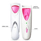Electric heated eyelash curler with pink silicone strip and switch on white body