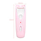 Pink heated eyelash curler with oval heating plate and red measurement lines