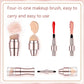 Rose gold retractable four-in-one makeup brush set showing four brush tips