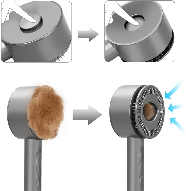 Vacuum brush head attachment with bristle ring removing dust and hair from the nozzle