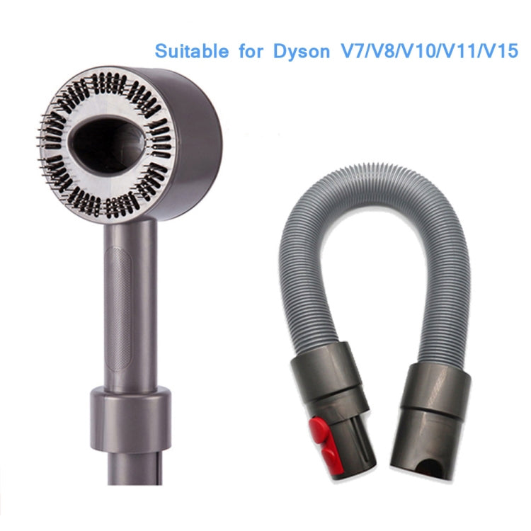 Vacuum brush head and flexible extension hose set, grey with red release tabs