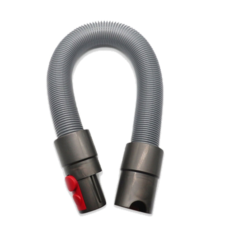 Flexible vacuum extension hose with two grey ends and red release bands